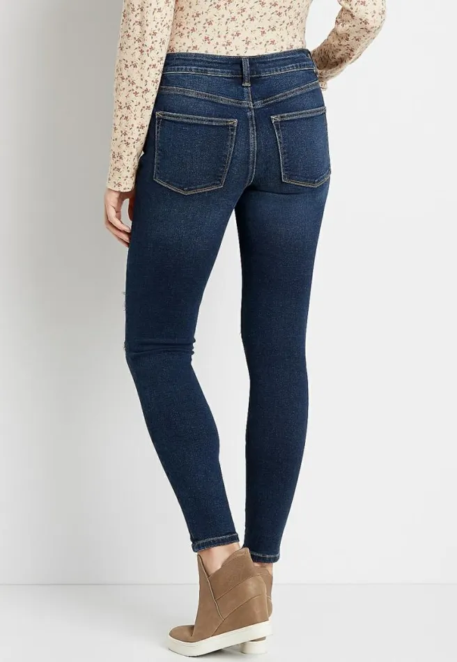Vintage High Rise Dark Backed Destructed Jegging Women Maurices Jeans