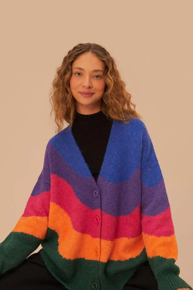 Vintage Waves Multicolor Knit Cardigan Women FARM Rio Cardigans