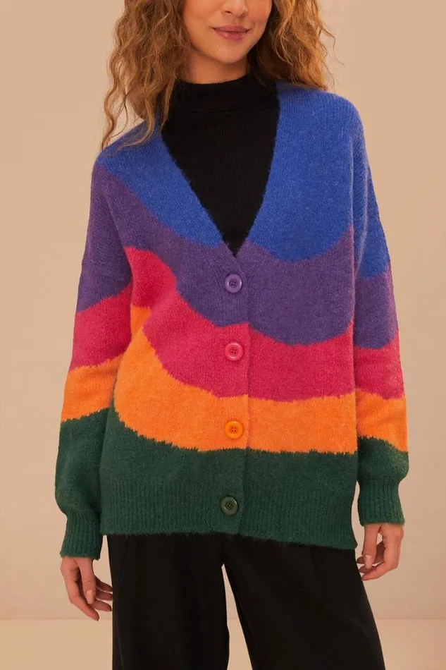 Vintage Waves Multicolor Knit Cardigan Women FARM Rio Cardigans