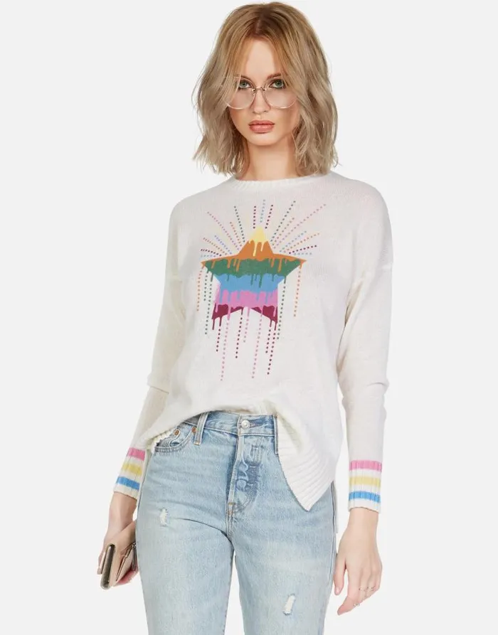Vivian Dripping Star Creme Women Lauren Moshi Sweaters and Knits
