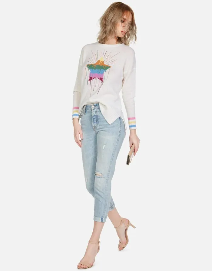Vivian Dripping Star Creme Women Lauren Moshi Sweaters and Knits