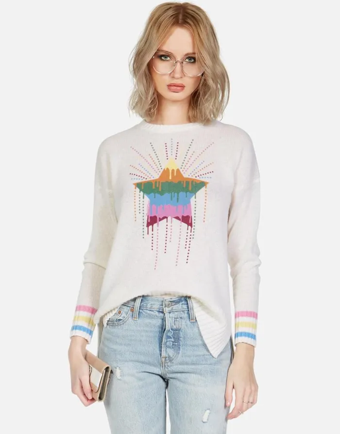 Vivian Dripping Star Creme Women Lauren Moshi Sweaters and Knits