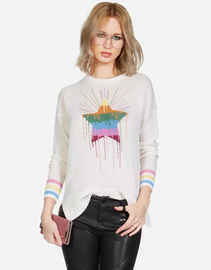 Vivian Dripping Star Creme Women Lauren Moshi Sweaters and Knits