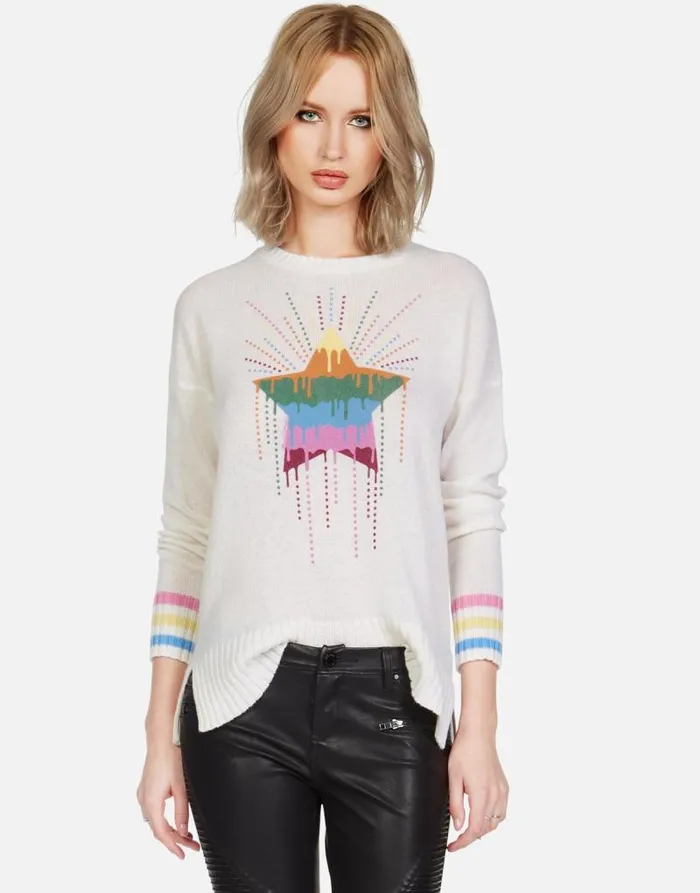 Vivian Dripping Star Creme Women Lauren Moshi Sweaters and Knits