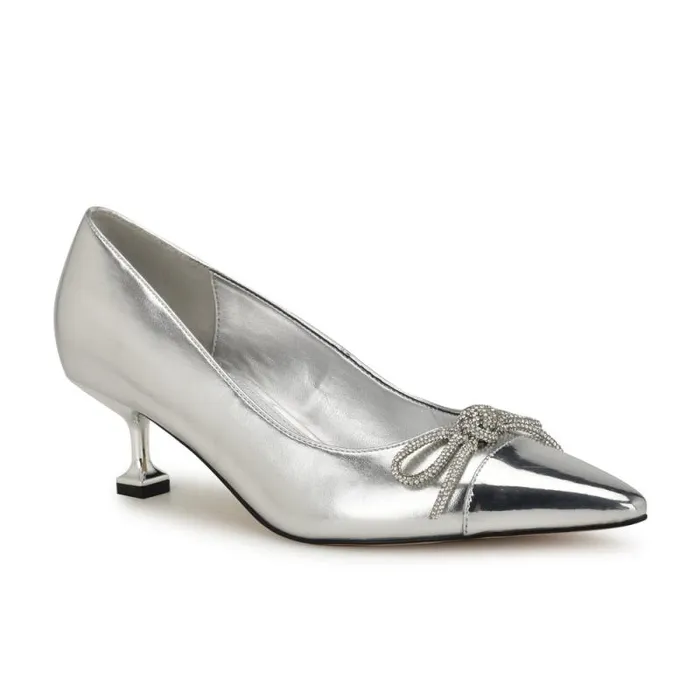 Wendon Bow Pumps Silver Women Nine West Heels Wendon Bow Pumps Silver Women Nine West Heels