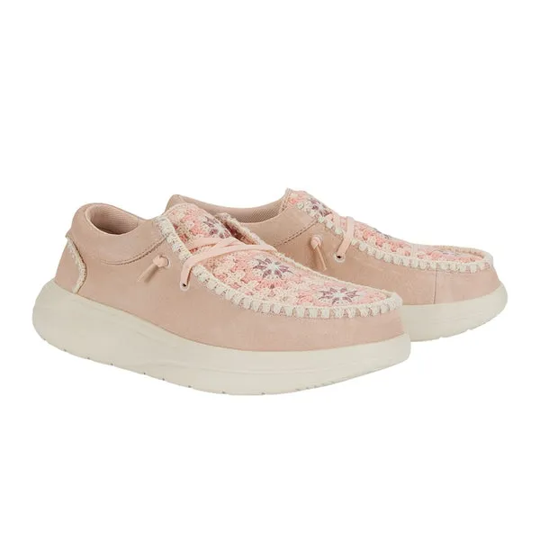 Wendy Comf Suede Crochet Pale PinkMulti Platforms heydude Apparel