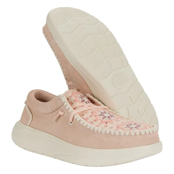 Wendy Comf Suede Crochet Pale PinkMulti Platforms heydude Apparel