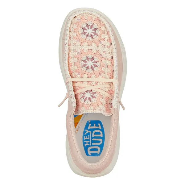 Wendy Comf Suede Crochet Pale PinkMulti Platforms heydude Apparel