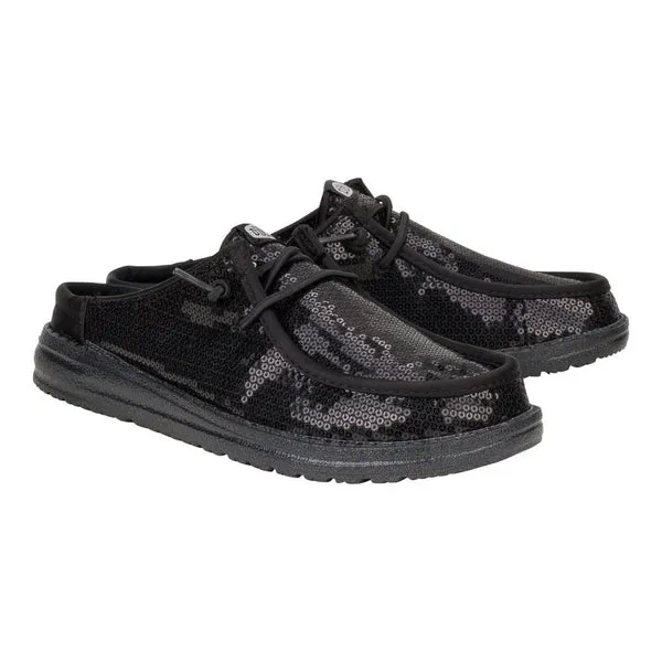 Wendy Slip Sequin Black Mules heydude Apparel