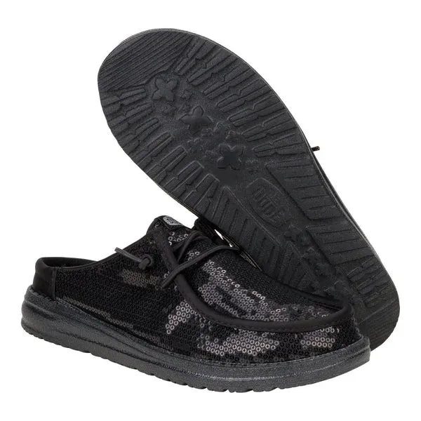 Wendy Slip Sequin Black Mules heydude Apparel