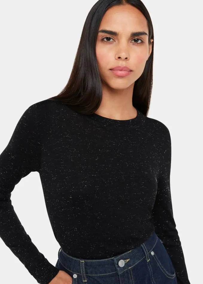 Whistles Annie Sparkle Crew Neck Black Women Sweaters and Cashmere