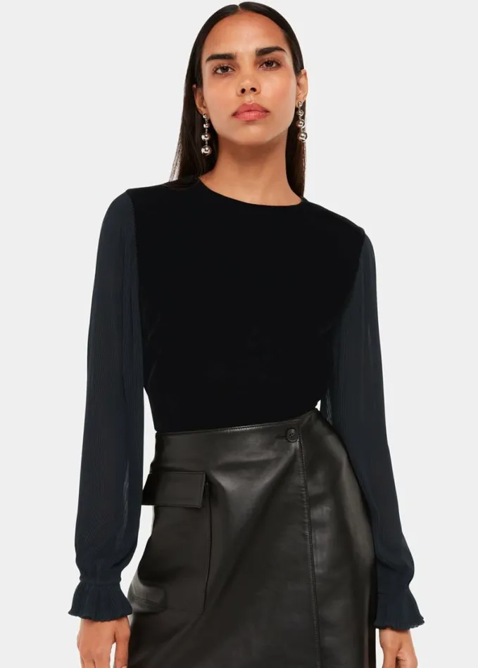 Whistles Bella Velvet Top Black Women Tops