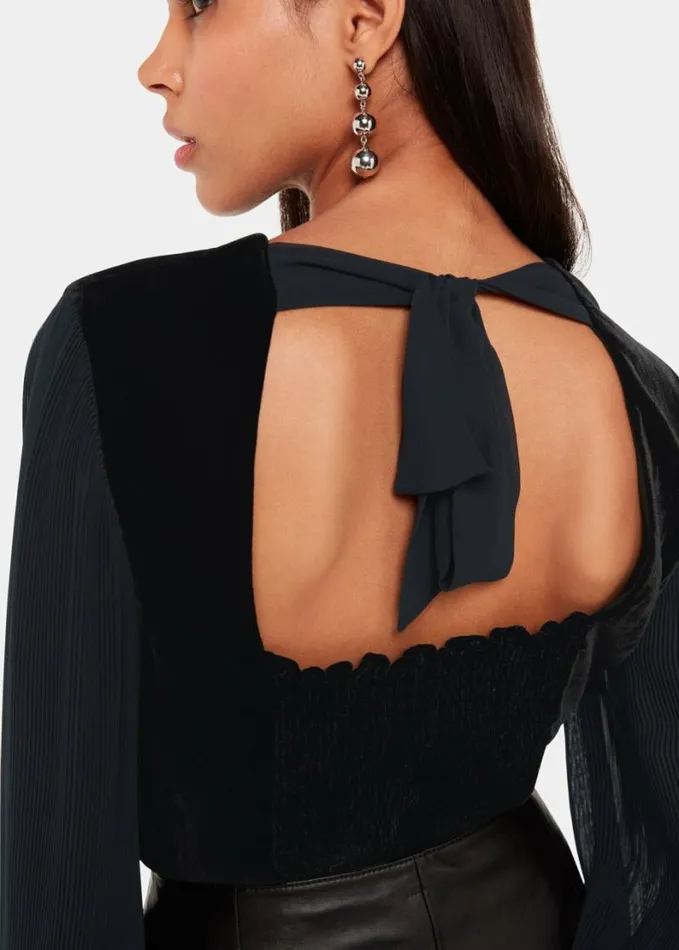Whistles Bella Velvet Top Black Women Tops