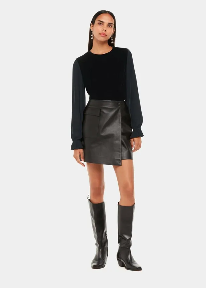 Whistles Bella Velvet Top Black Women Tops