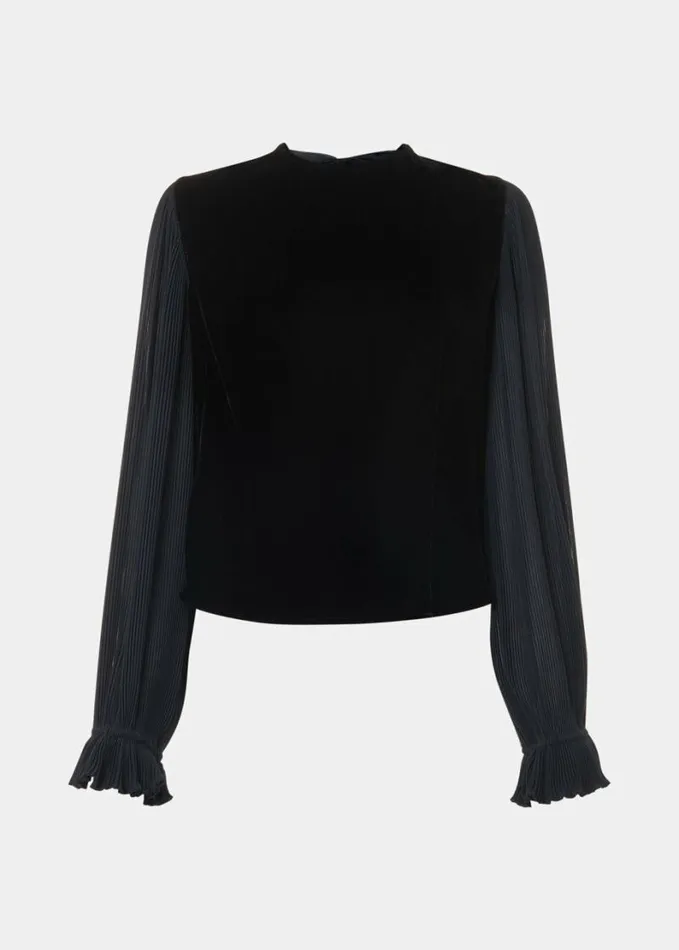 Whistles Bella Velvet Top Black Women Tops