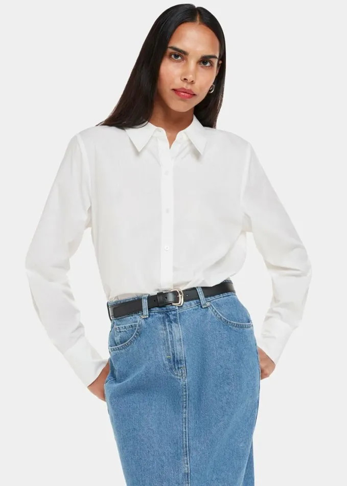 Whistles Boxy Cotton Shirt White Women Tops