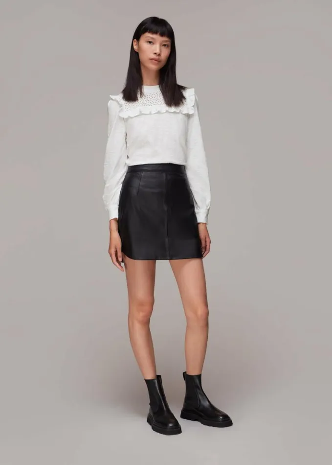 Whistles Broderie Yoke Frill Detail Top White Women Tops