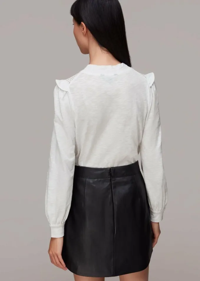 Whistles Broderie Yoke Frill Detail Top White Women Tops