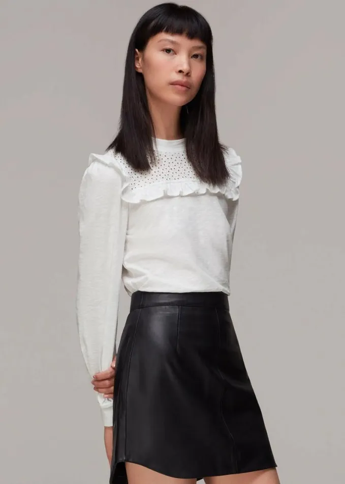 Whistles Broderie Yoke Frill Detail Top White Women Tops