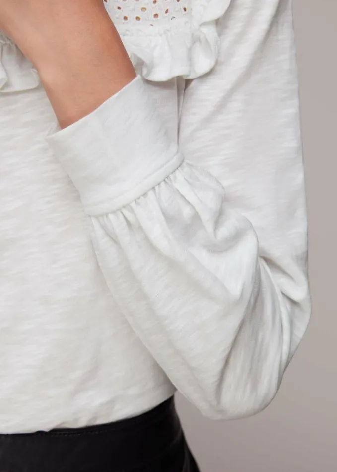 Whistles Broderie Yoke Frill Detail Top White Women Tops