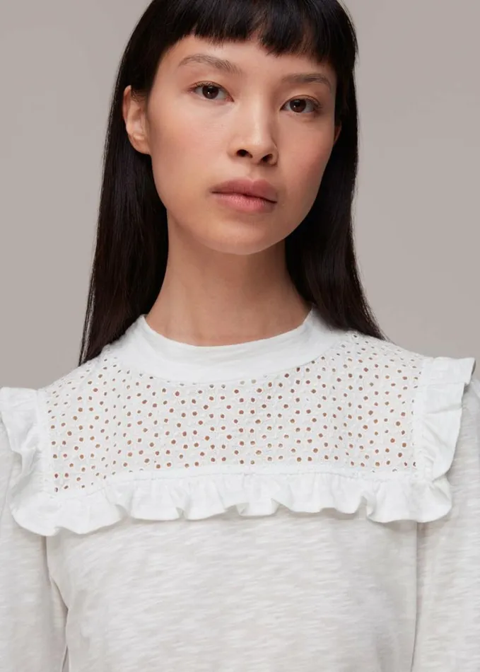 Whistles Broderie Yoke Frill Detail Top White Women Tops