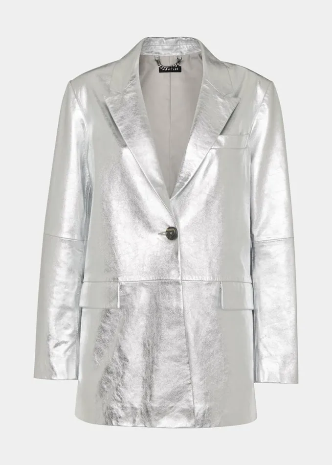 Whistles Cosmo Leather Blazer Silver Women Coats and Jackets