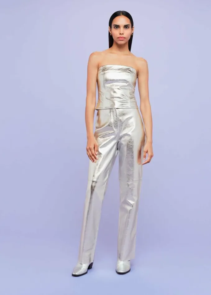 Whistles Cosmo Leather Trouser Silver Women Pants
