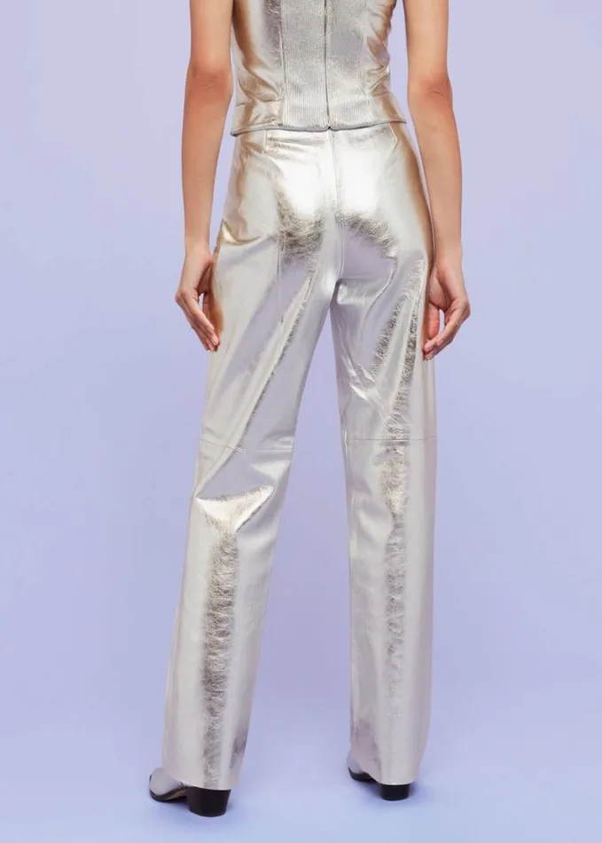 Whistles Cosmo Leather Trouser Silver Women Pants