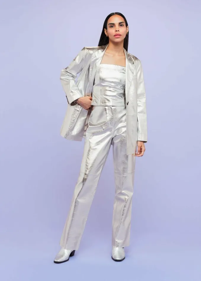 Whistles Cosmo Leather Trouser Silver Women Pants