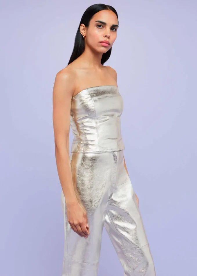 Whistles Cosmo Leather Trouser Silver Women Pants