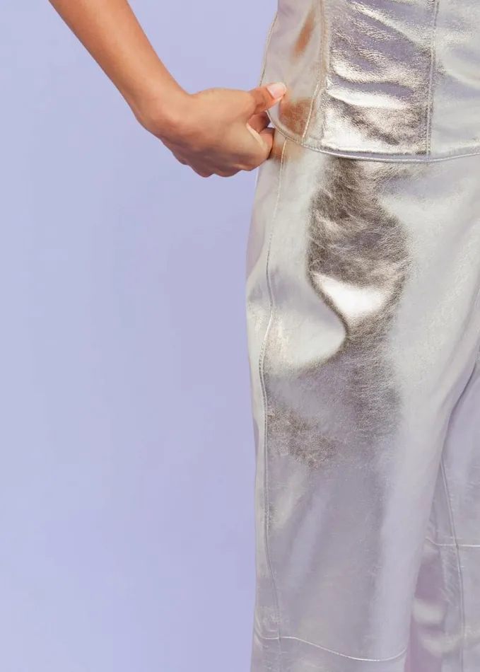 Whistles Cosmo Leather Trouser Silver Women Pants