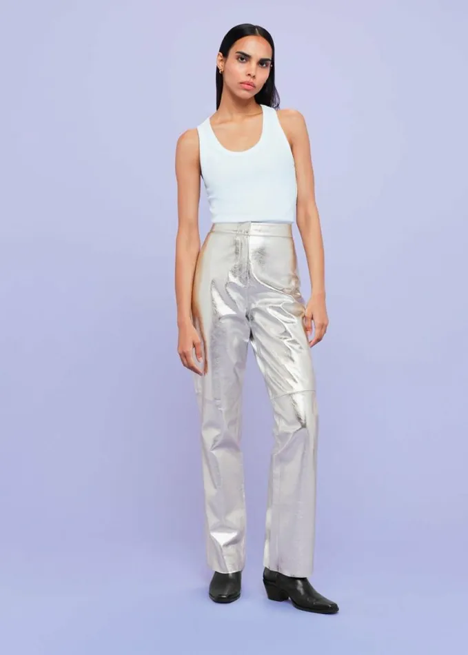Whistles Cosmo Leather Trouser Silver Women Pants