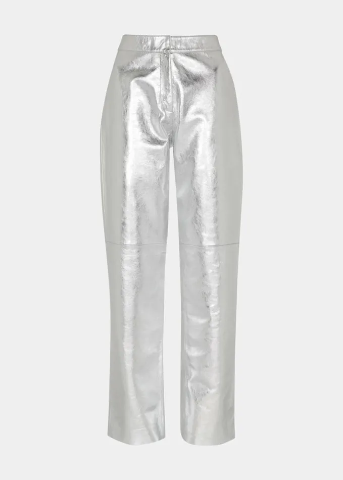 Whistles Cosmo Leather Trouser Silver Women Pants