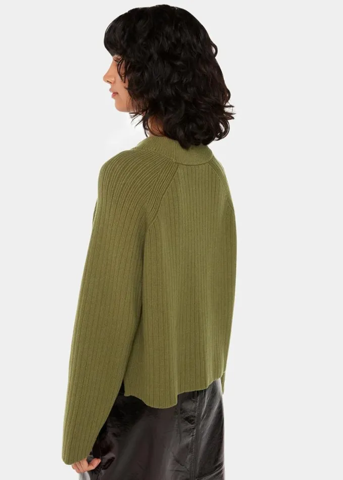 Whistles Cotton Rib Crew Neck Knit Khaki Women Sweaters and Cashmere
