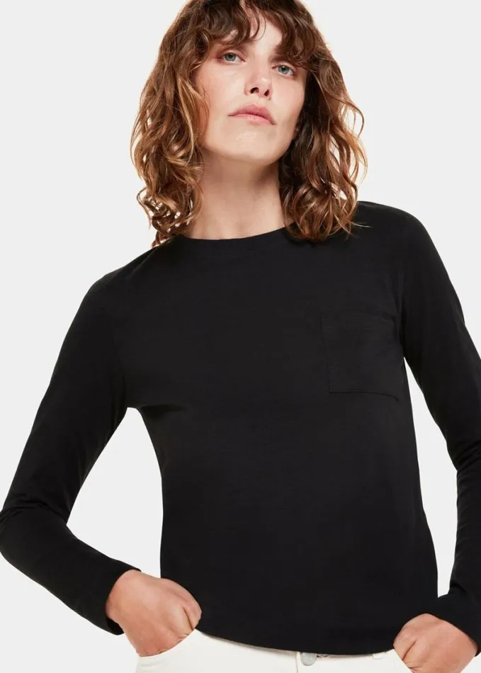 Whistles Crew Neck Pocket Top Black Women Tops