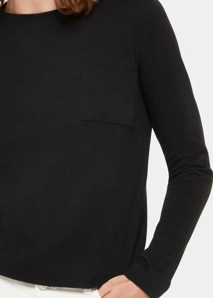 Whistles Crew Neck Pocket Top Black Women Tops