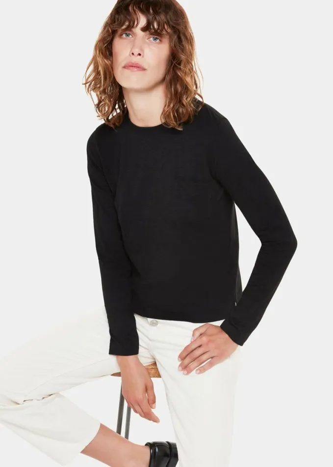 Whistles Crew Neck Pocket Top Black Women Tops