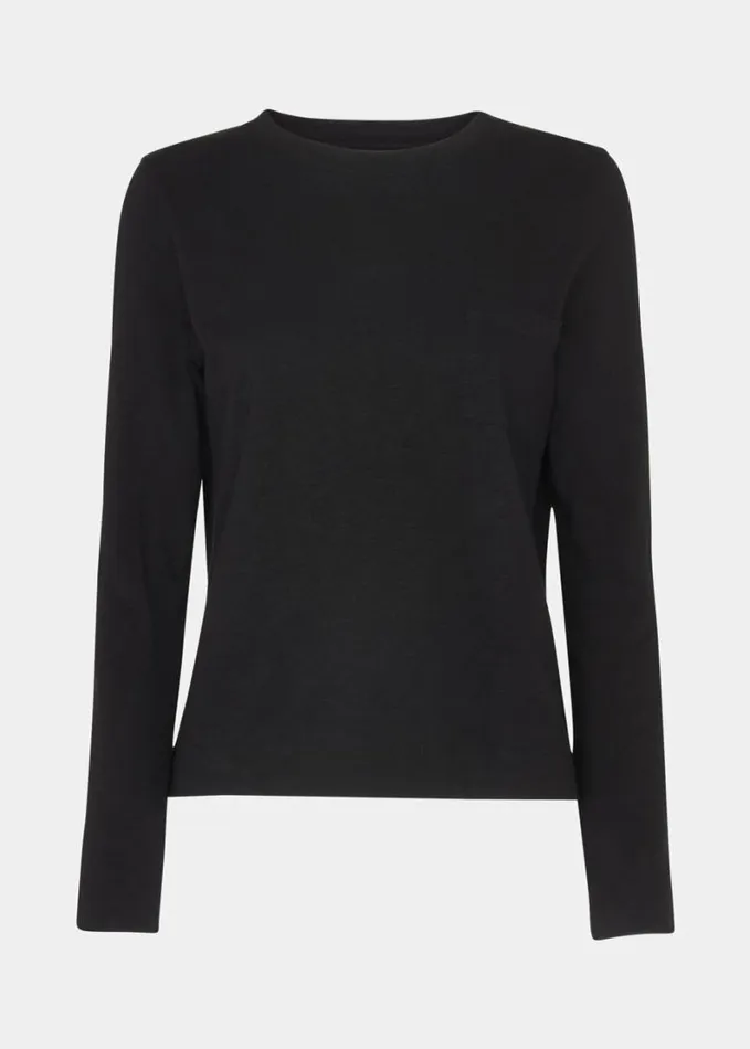 Whistles Crew Neck Pocket Top Black Women Tops