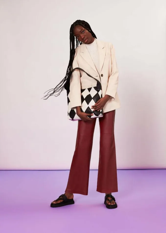 Whistles Emily Leather Pant Burgundy Women Pants