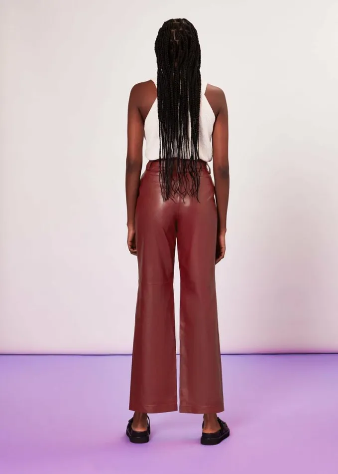 Whistles Emily Leather Pant Burgundy Women Pants