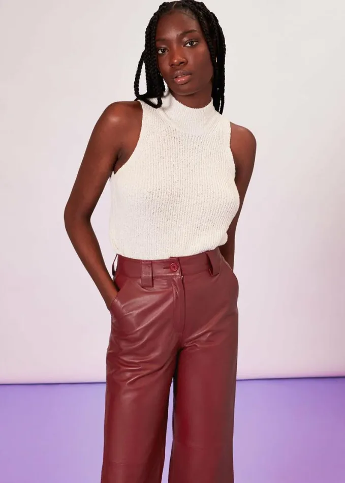 Whistles Emily Leather Pant Burgundy Women Pants