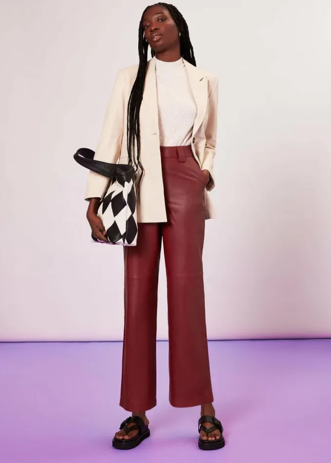 Whistles Emily Leather Pant Burgundy Women Pants