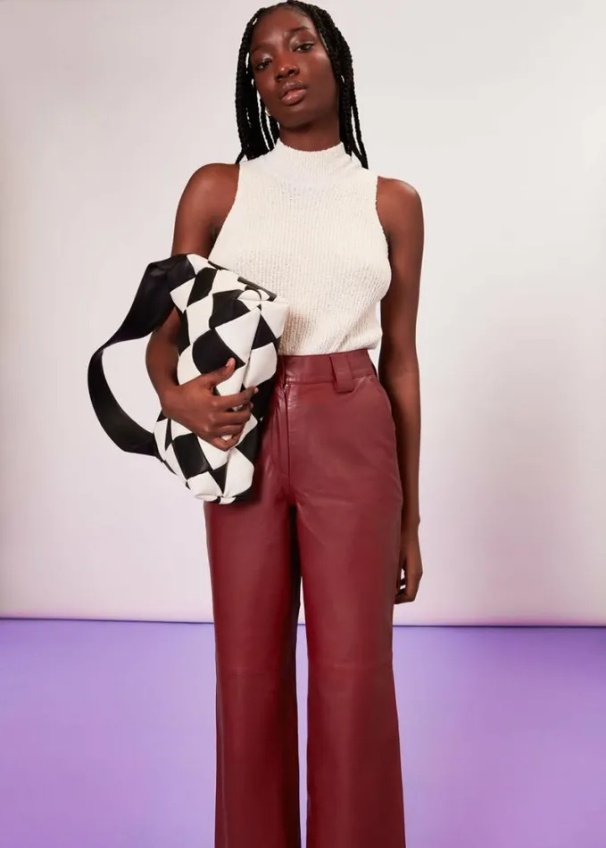 Whistles Emily Leather Pant Burgundy Women Pants