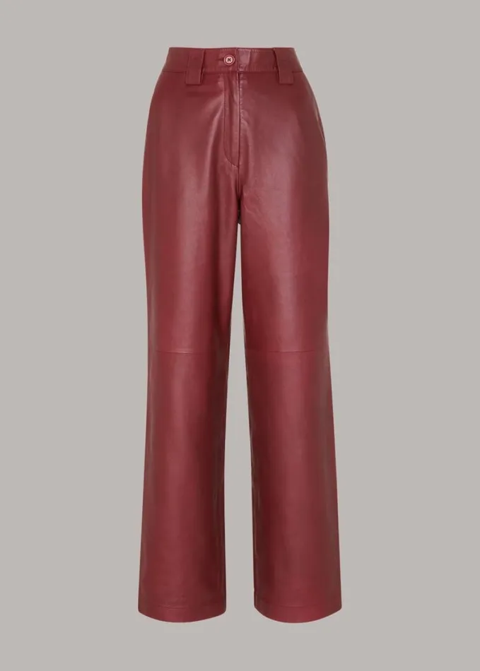 Whistles Emily Leather Pant Burgundy Women Pants