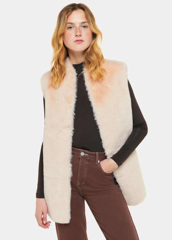 Whistles Faux Fur Gilet Neutral Women Coats and Jackets