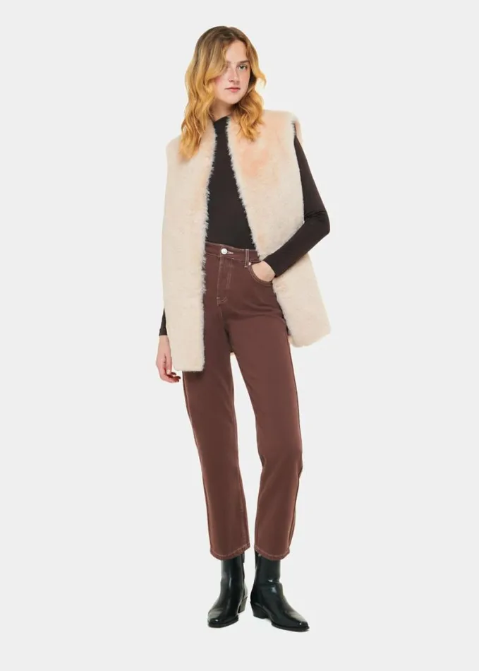 Whistles Faux Fur Gilet Neutral Women Coats and Jackets