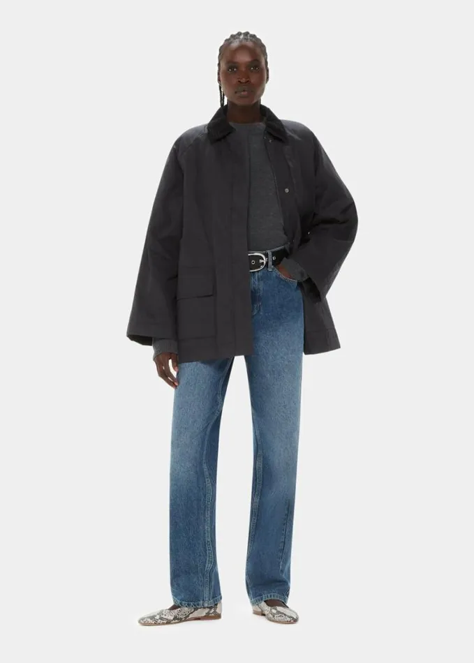 Whistles Fern Waxed Jacket Black Women Coats and Jackets