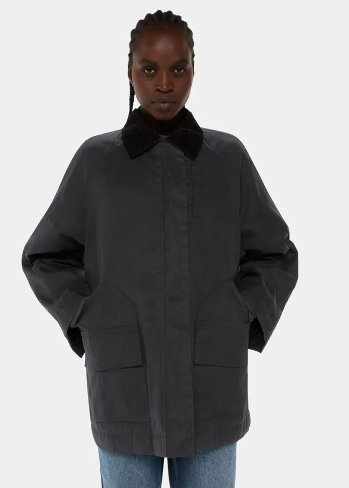Whistles Fern Waxed Jacket Black Women Coats and Jackets