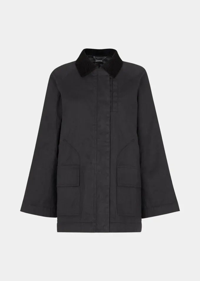 Whistles Fern Waxed Jacket Black Women Coats and Jackets