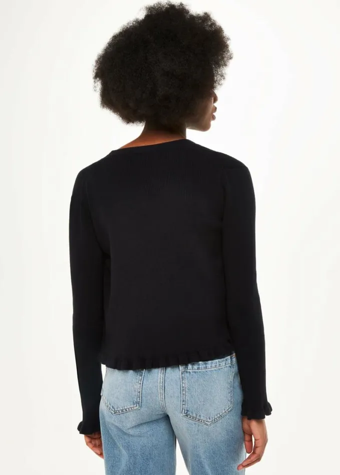 Whistles Frill Hem Cardigan Black Women Sweaters and Cashmere
